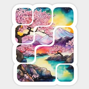 Spring landscape with cherry blossoms Sticker